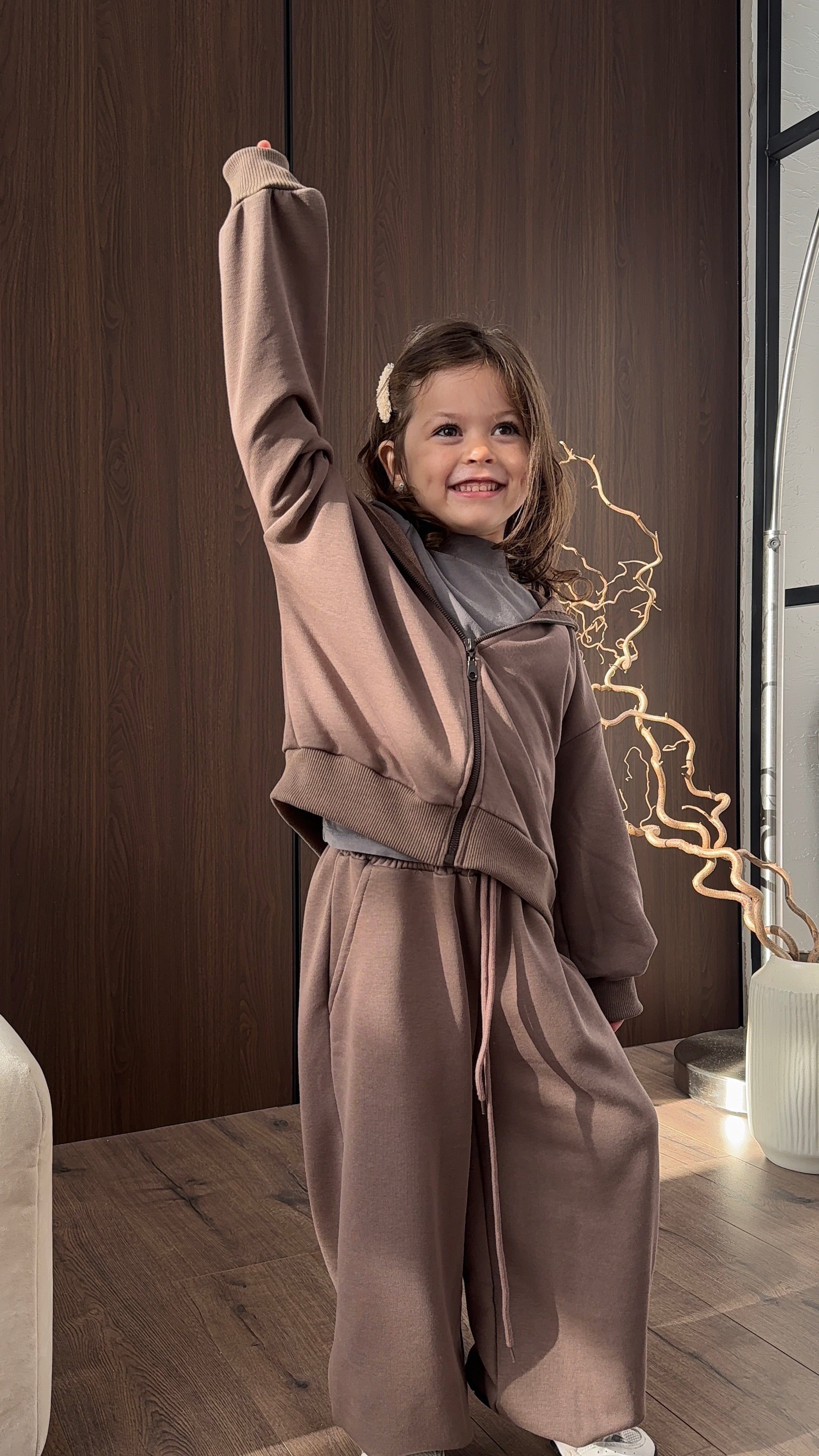 Brown Zip Hoodie Set