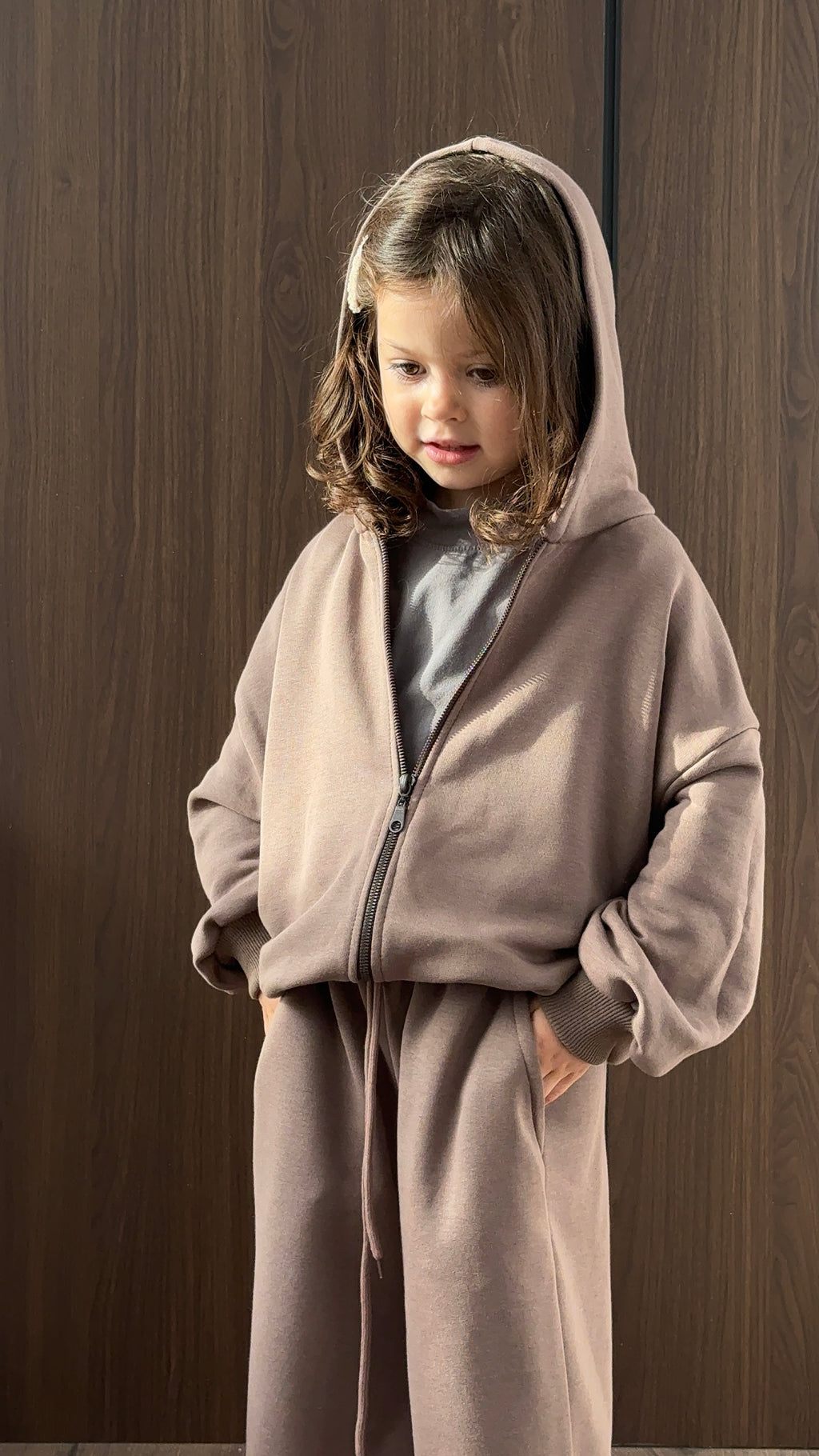 Brown Zip Hoodie Set